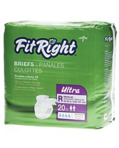 FitRight Ultra Briefs, Regular, 40 - 50in, Purple, 20 Briefs Per Bag, Case Of 4 Bags