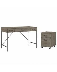 kathy ireland Home by Bush Furniture Ironworks 48inW Writing Desk With 2-Drawer Mobile File Cabinet, Restored Gray, Standard Delivery