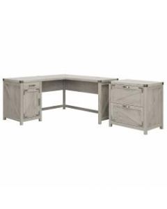 Kathy Ireland Home by Bush Furniture Cottage Grove 60inW L Shaped Desk with 2 Drawer Lateral File Cabinet, Cottage White, Standard Delivery