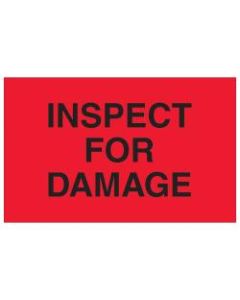Tape Logic Preprinted Special Handling Labels, DL1165, Inspect For Damage, Rectangle, 1 1/4in x 2in, Fluorescent Red, Roll Of 500