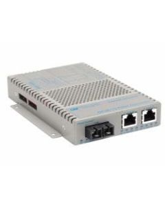 OmniConverter 10/100/1000 PoE+ Gigabit Ethernet Fiber Media Converter Switch RJ45 SC Multimode 550m - 2 x 10/100/1000BASE-T; 1 x 1000BASE-SX; Univ. AC Powered; Lifetime Warranty