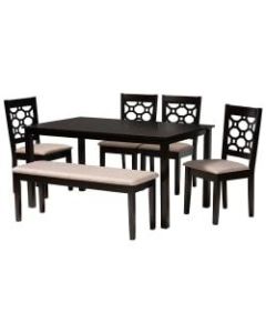 Baxton Studio Gabriel 6-Piece Dining Set, 29-1/8inH x 59-5/8inW x 35-7/16inD, Sand/Dark Brown