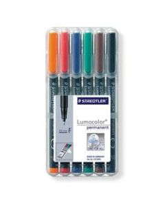 Staedtler Mars Lumocolor Permanent Markers, Fine Point, 80% Recycled, Assorted Colors, Pack Of 6