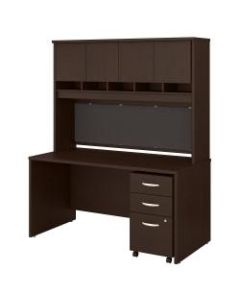 Bush Business Furniture Components 60inW Office Desk With Hutch And Mobile File Cabinet, Mocha Cherry, Premium Installation