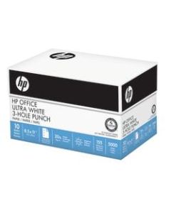HP Office Ultra White Paper, 3-Hole Punched, Letter Size (8 1/2in x 11in), 20 Lb, Ream Of 500 Sheets, Case Of 10 Reams