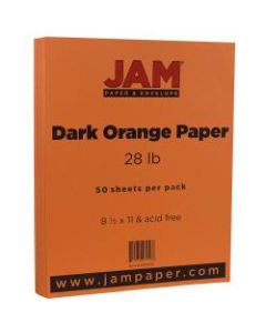 JAM Paper Printer Paper, Letter Size (8 1/2in x 11in), 28 Lb, Dark Orange, Ream Of 50 Sheets