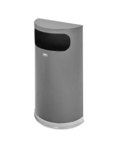 Rubbermaid Commercial Half-Round Steel Flat-Top Waste Receptacle, 9 Gallons, 34-3/4inH x 11-1/2in x 20-1/2inD, Anthracite Metallic/Chrome