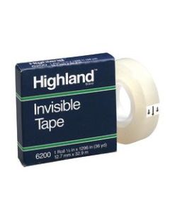 3M Highland 6200 Invisible Tape, 1/2in x 1,296in, Clear, Pack Of 12