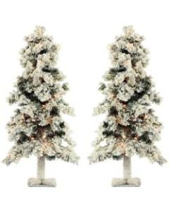Fraser Hill Farm Snowy Alpine Trees With Clear Lights, 2ft, Set Of 2