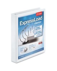 Cardinal ExpressLoad ClearVue Locking 3-Ring Binder, 1 1/2in D-Rings, White