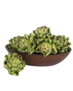 Nearly Natural Polyester Artichokes, 5in, Green/Maroon, Set Of 6 Artichokes