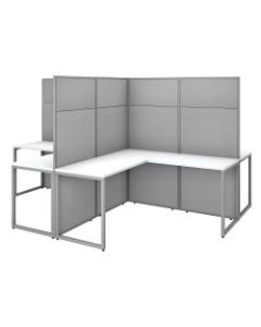 Bush Business Furniture Easy Office 60inW 4-Person L-Shaped Cubicle Desk Workstation With 66inH Panels, Pure White/Silver Gray, Premium Installation