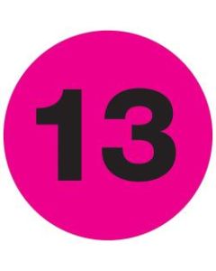 Tape Logic Permanent Inventory Labels, DL1354, Number 13, Round, 3in, Fluorescent Pink, Roll Of 500