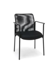 OFM Essentials Padded Fabric Seat, Mesh Back Stacking Chair, 17 1/2in Seat Width, Black Seat/Black Frame, Quantity: 1