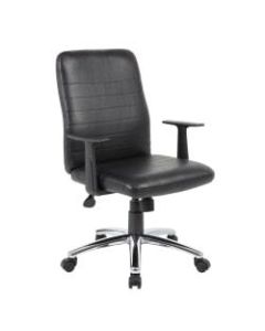 Boss Office Products Retro Vinyl Mid-Back Task Chair, With Arms, Black/Chrome