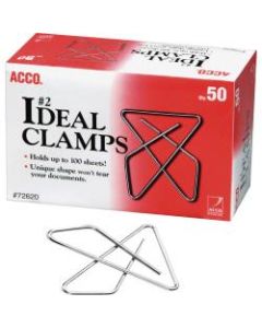 ACCO Ideal Paper Clamp (Butterfly Clamp), Smooth Finish, #2 Size (Small), 50/Box - Small - No. 2 - 100 Sheet Capacity - 50 / Box - Silver