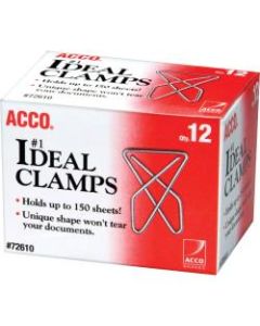 ACCO Ideal Paper Clamp (Butterfly Clamp), Smooth Finish, #1 Size (Large), 12/Box - Large - No. 1 - 150 Sheet Capacity - 12 / Box - Silver - Metal