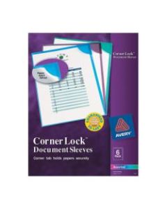 Avery Corner Lock(R) Document Sleeves, Assorted, Pack of 6 (72262) - Letter - 8 1/2in x 11in Sheet Size - 20 Sheet Capacity - Poly - Blue, Green, Purple - 6 / Pack