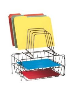 Fellowes Double Tray With 6-Section Step File, 14inH x 13 7/8inW x 10 1/8inD, Black