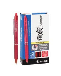 Pilot FriXion Clicker Erasable Gel Pens, Fine Point, 0.7 mm, Red Barrels, Red Ink, Pack Of 12