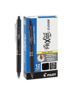 Pilot FriXion Clicker Erasable Gel Pens, Fine Point, 0.7 mm, Black Barrels, Black Ink, Pack Of 12