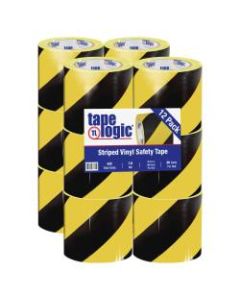 BOX Packaging Striped Vinyl Tape, 3in Core, 4in x 36 Yd., Black/Yellow, Case Of 12