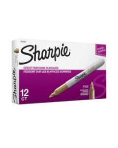 Sharpie Metallic Permanent Markers, Fine Point, Gold Ink, Pack Of 12