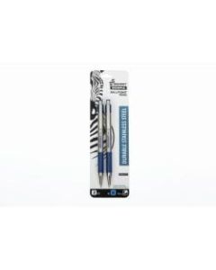 SKILCRAFT Zebra Retractable Ballpoint Pens, Medium Point, 1.0 mm, Silver Barrel, Blue Ink, Pack Of 2 Pens