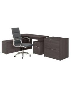 Bush Business Furniture Jamestown 60inW L-Shaped Desk With Lateral File Cabinet And High-Back Office Chair, Storm Gray, Premium Installation