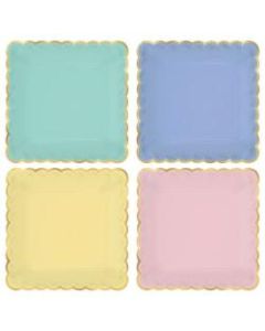 Amscan Spring Scalloped Square Plastic Plates, 7in, Assorted Colors, 8 Plates Per Pack, Set Of 4 Plates