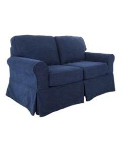 Ave Six Ashton Slip Cover Loveseat, Navy/Brown