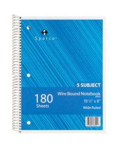 Sparco Quality Wire-Bound Wide Ruled Notebook, 8in x 10 1/2in, 180 Sheets, Bright White/Cover Assorted Colors