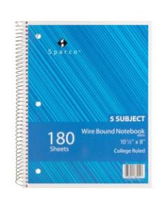 Sparco Wirebound College Ruled Notebooks - 180 Sheets - Wire Bound - College Ruled - Unruled - 8in x 10 1/2in - Assorted Paper - Assorted Cover - Chipboard Cover - Resist Bleed-through, Subject, Stiff-back, Stiff-cover - 1Each