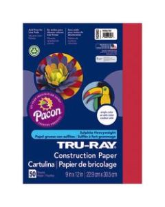 Tru-Ray Construction Paper, 50% Recycled, 9in x 12in, Holiday Red, Pack Of 50