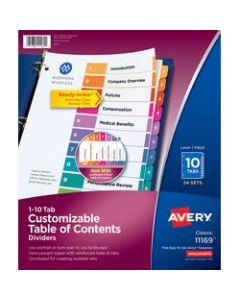 Avery Ready Index Table Of Contents Dividers, Uncollated, Multicolor, 10-Tab, 24 Sets