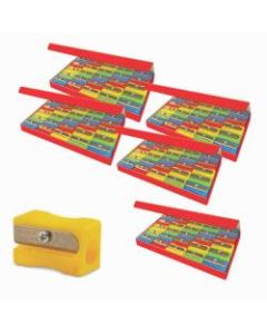 The Pencil Grip Eisen Pencil Sharpeners, 1 Hole, Assorted Colors, 25 Sharpeners Per Pack, Set Of 5 Packs