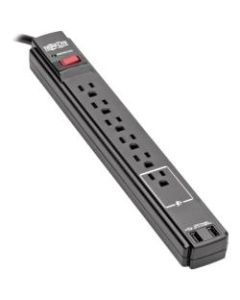 Tripp Lite Surge Protector Power Strip 6 Outlet 2 USB Ports 6ft Cord Black - 6 x NEMA 5-15R, 2 x USB - 1875 VA - 990 J - 120 V AC Input