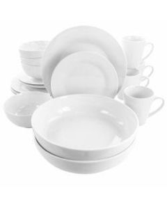 Elama Carey 18-Piece Round Porcelain Dinnerware Set, White