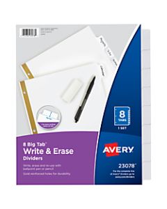 Avery Big Tab Write-On Tab Dividers With Erasable Laminated Tabs, 8-Tab, White