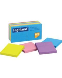 Highland Self-Stick Notes, 3in x 3in, Assorted Bright Colors, 100 Sheets Per Pad, Pack Of 12 Pads