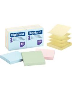 Highland Self-Sticking Pop-up Notes, 3in x 3in, Assorted, Pack of 12 Pads