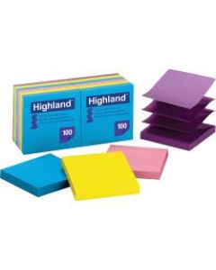 Highland Self-sticking Bright Pop-up Notepads - 1200 - 3in x 3in - Square - 100 Sheets per Pad - Unruled - Bright Assorted - Paper - Self-adhesive, Repositionable, Removable, Pop-up - 12 / Pack