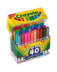 Crayola 40 Count Ultra-Clean Washable Broad Line Markers - Conical Marker Point Style - Assorted - 40 / Set