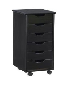 Linon Casimer 6-Drawer Rolling Storage Cart, 25-3/4inH x 13-7/16inW x 15-3/8inD, Black