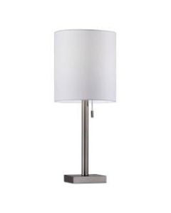 Adesso Liam Table Lamp, 22inH, White Shade/Brushed-Steel Base