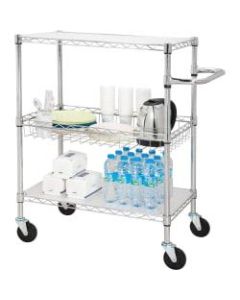 Lorell 3-Tier Steel Rolling Carts, 18inW x 30inD x 40inH, Chrome