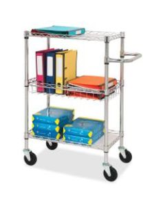 Lorell 3-Tier Steel Rolling Cart, 16inW x 26inD x 40inH, Chrome