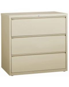 Lorell 42inW Lateral 3-Drawer File Cabinet, Metal, Putty