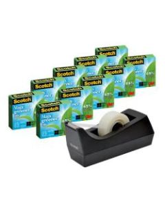 Scotch Magic Greener Invisible Tape With Desktop Dispenser, 3/4in x 900in, Clear, Pack of 10 rolls