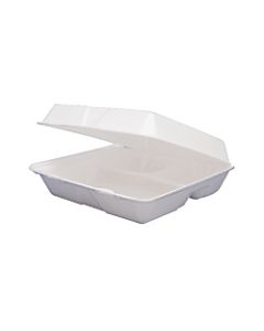 Dart Carryout Food Containers, 3 Compartments, 8 1/2in x 8in x 3 3/8in, White, Pack Of 200